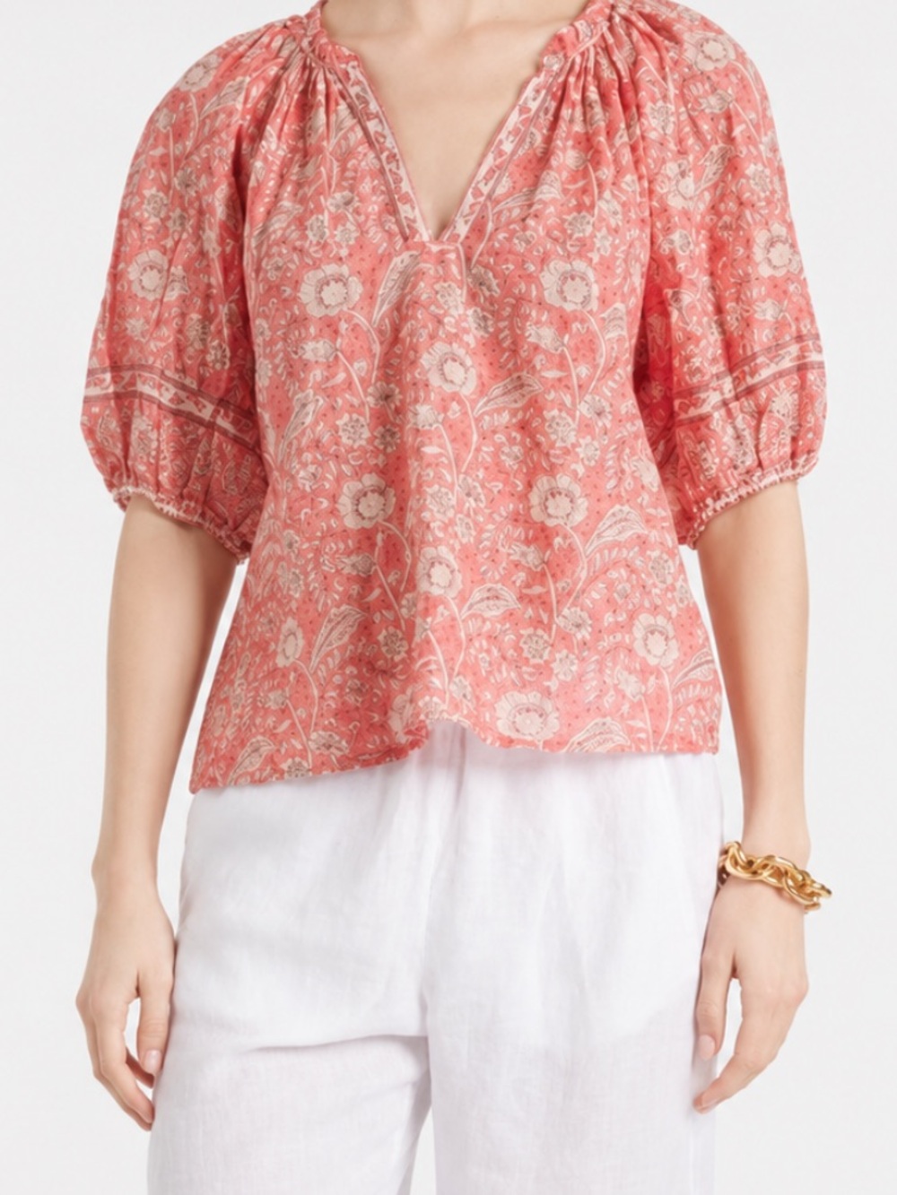 Velvet Coral Floral V-Neck Women's Top size S